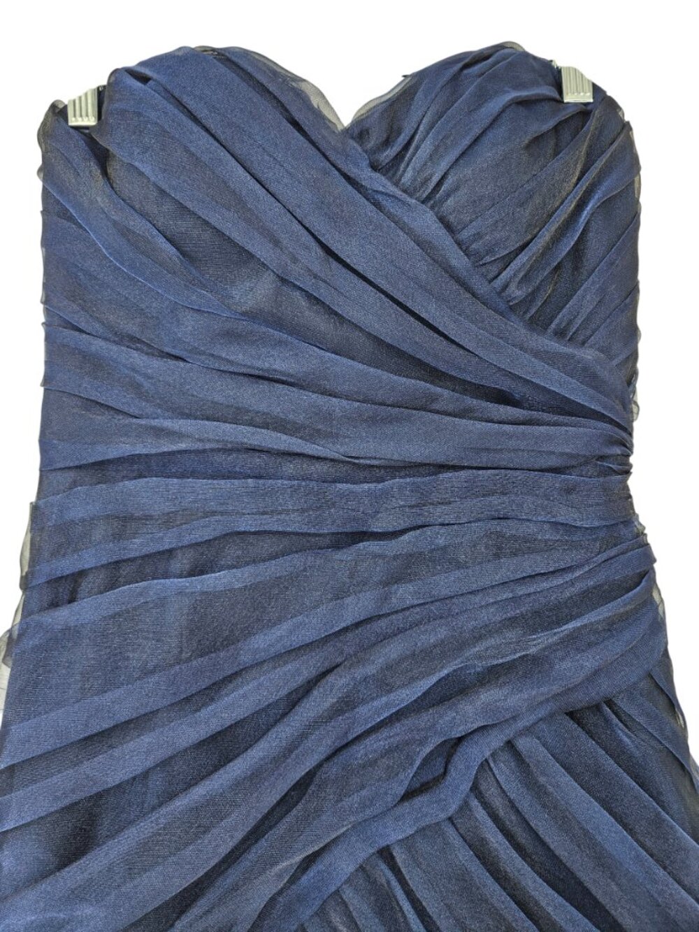Theia Strapless Ruched Tulle Cocktail Dress Navy Blue Women's Size 6 Evening - Picture 3 of 12
